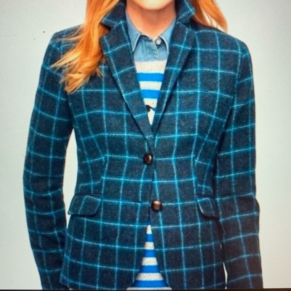 Talbots Windowpane Plaid Wool Blazer Jacket Blue 6P